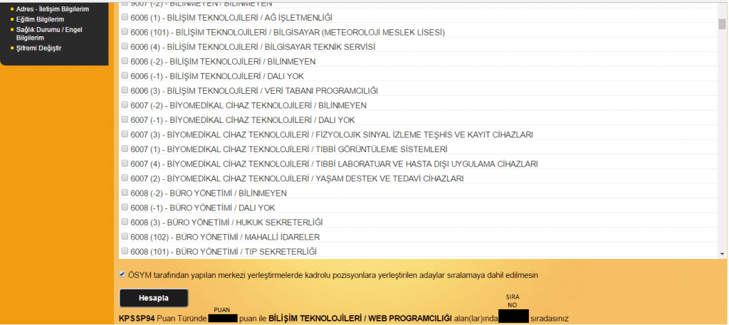 Ösym branş sıralamasında dikkat edilmesi gereken hususlar.